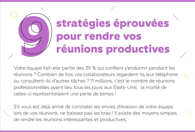 Infographie : 9 stratégies éprouvées pour rendre vos réunions productives